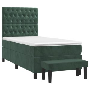 Κρεβάτι Boxspring με Στρώμα Σκούρο Πράσινο 80x200 εκ. Βελούδινο