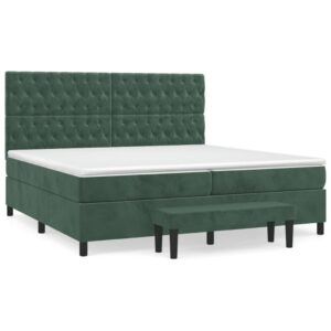 Κρεβάτι Boxspring με Στρώμα Σκούρο Πράσινο 200x200εκ. Βελούδινο