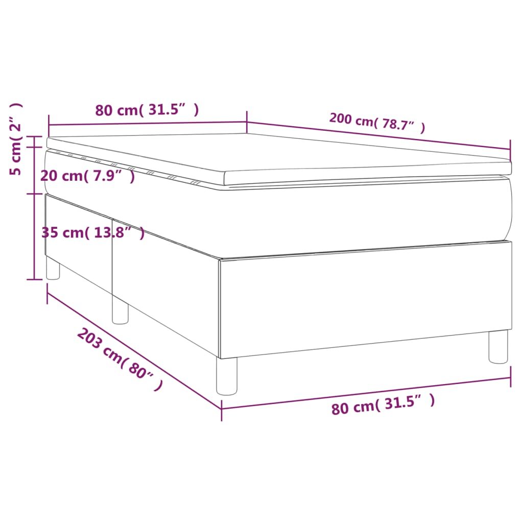 Κρεβάτι Boxspring με Στρώμα Σκούρο Γκρι 80x200 εκ. Υφασμάτινο