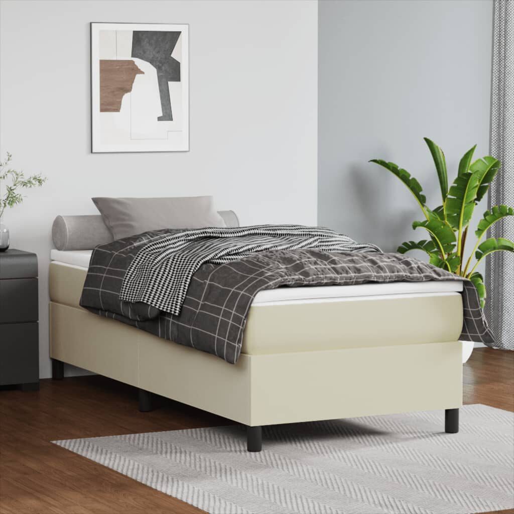 Κρεβάτι Boxspring με Στρώμα Κρεμ 90x190 εκ. από Συνθετικό Δέρμα