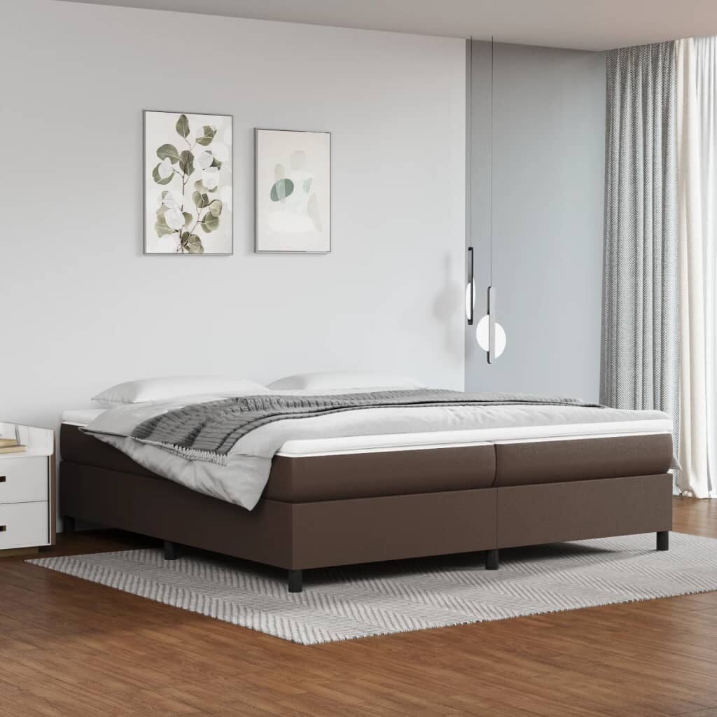 Κρεβάτι Boxspring με Στρώμα Καφέ 200x200 εκ. Συνθετικό Δέρμα