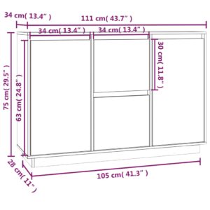 Ντουλάπι Λευκό 111 x 34 x 75 εκ. από Μασίφ Ξύλο Πεύκου