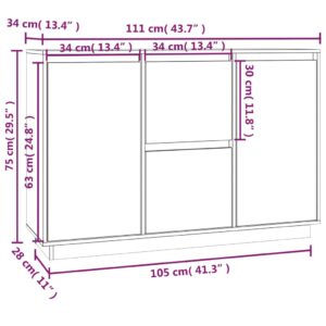 Ντουλάπι Μαύρος 111 x 34 x 75 εκ. από Μασίφ Ξύλο Πεύκου