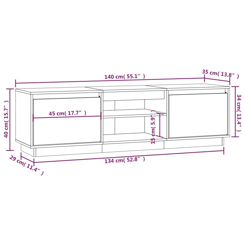 Έπιπλο Τηλεόρασης Γκρι 140 x 35 x 40 εκ. από Μασίφ Ξύλο Πεύκου