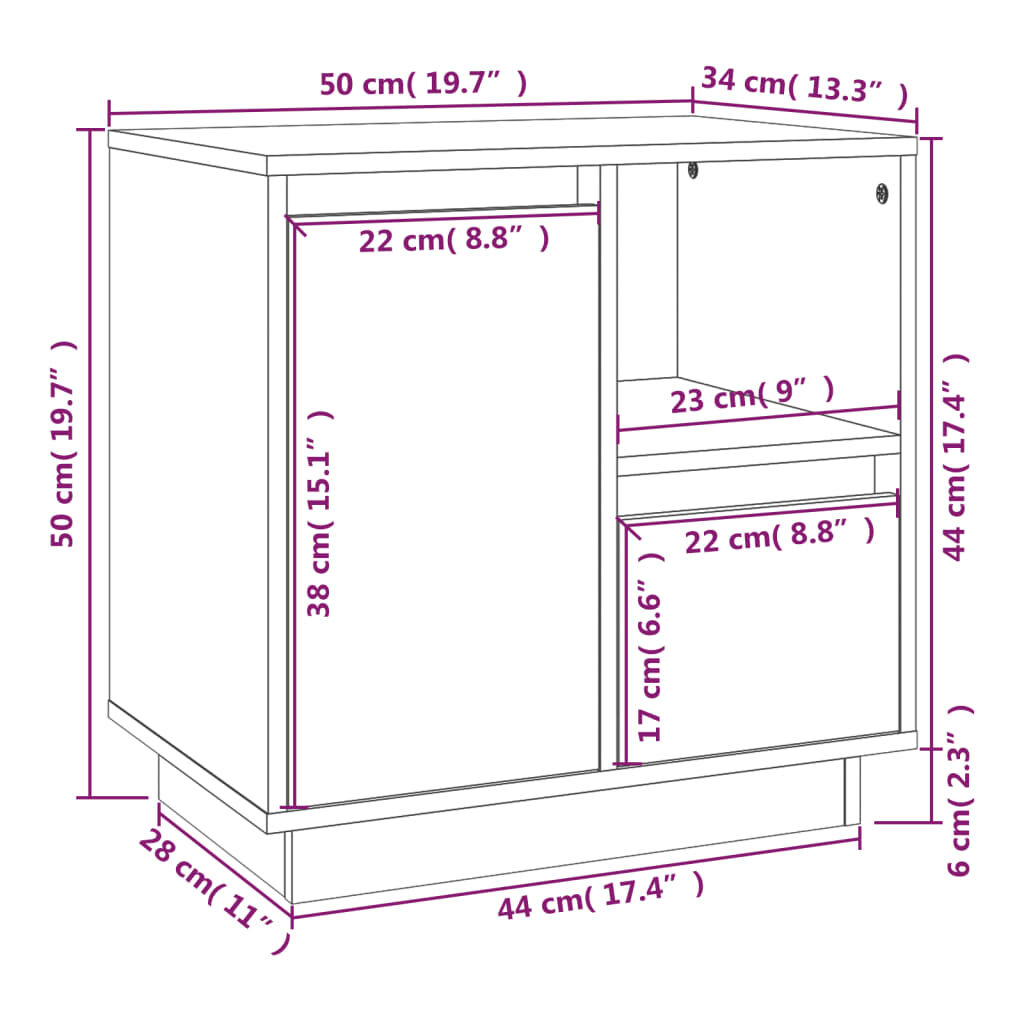 Κομοδίνα 2 τεμ. 50x34x50 εκ. από Μασίφ Ξύλο Πεύκου