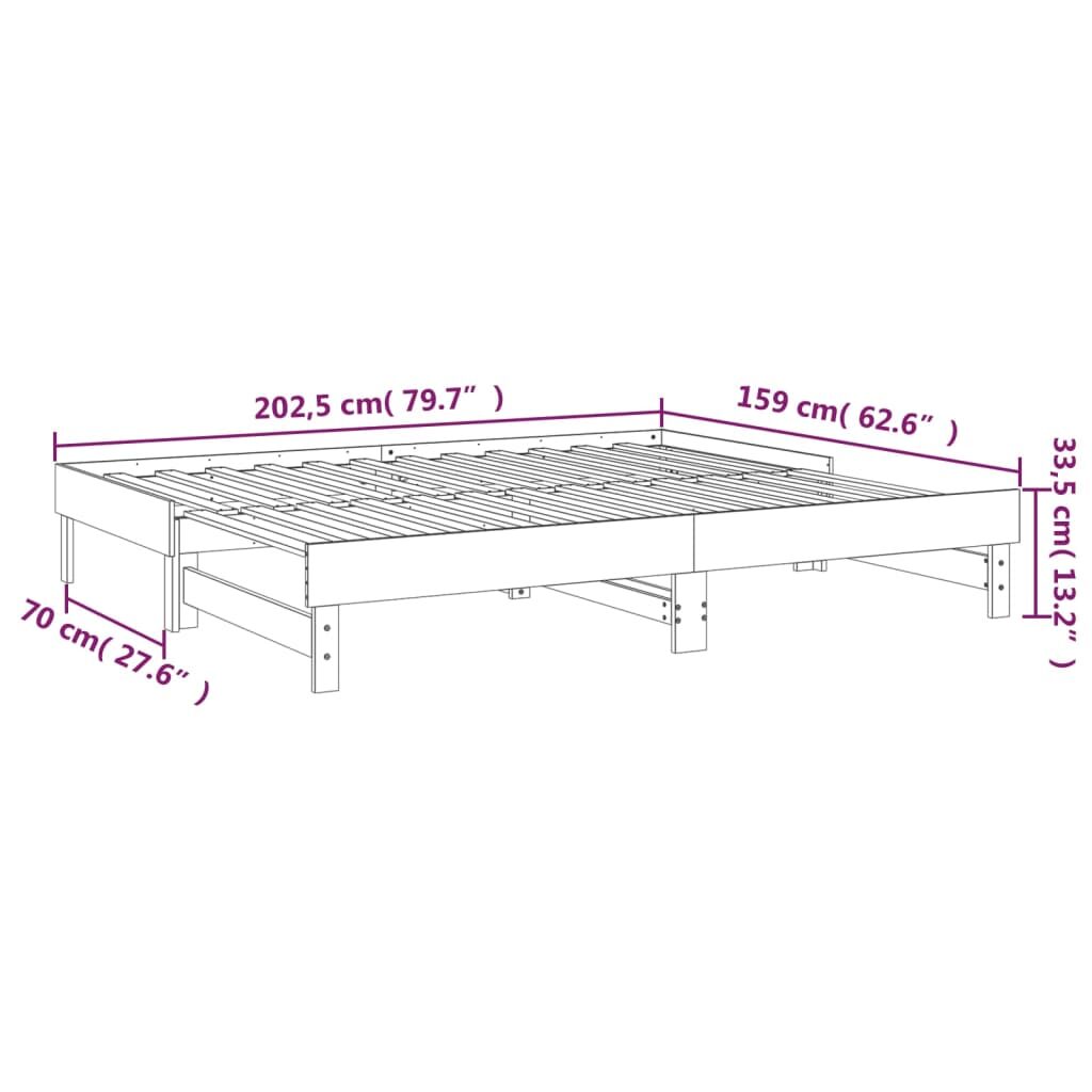 Καναπές Κρεβάτι Συρόμενος Γκρι 2x(80x200) εκ. Μασίφ Ξύλο Πεύκου