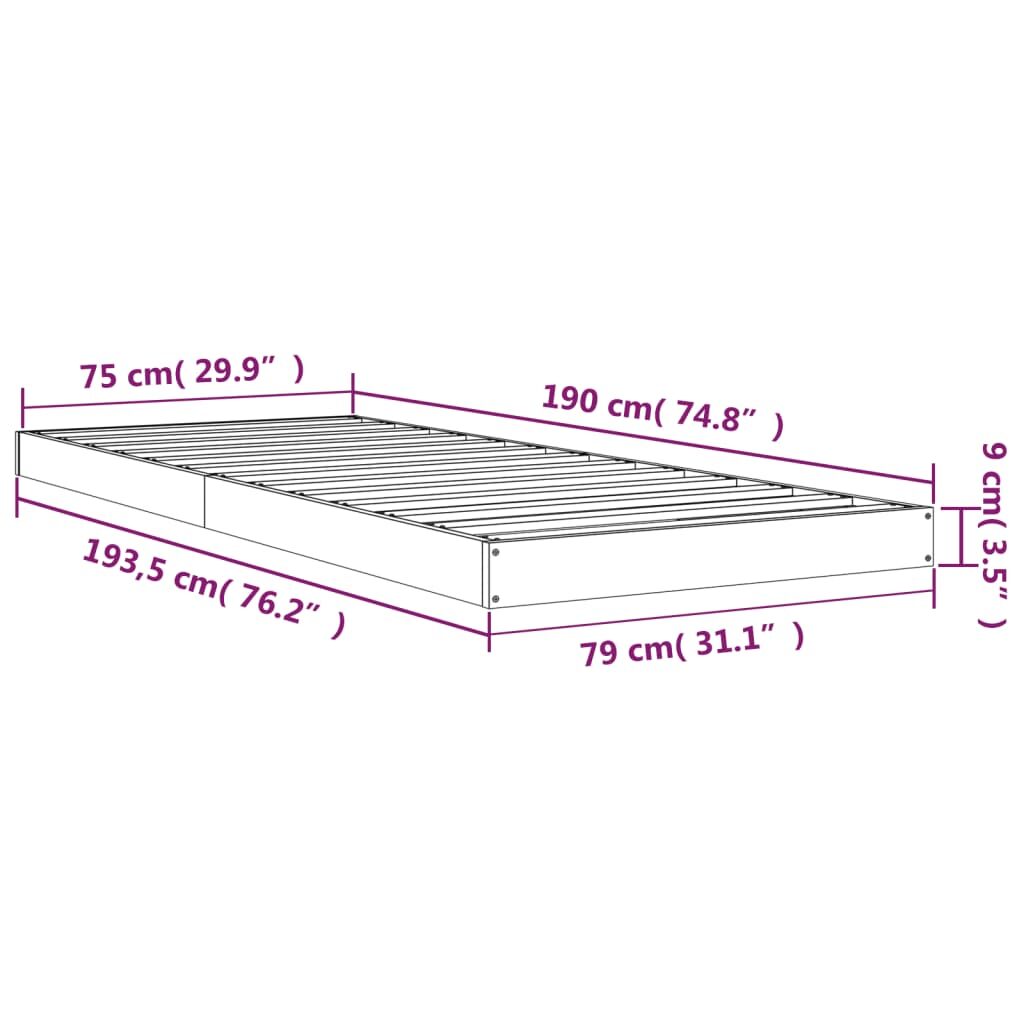 Πλαίσιο Κρεβατιού Λευκό 75x190 εκ Μασίφ Πεύκο 2FT6 Small Single