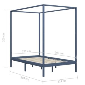 Πλαίσιο Κρεβατιού με Ουρανό Γκρι 120x200 εκ. Μασίφ Ξύλο Πεύκου