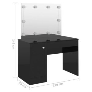 Έπιπλο Μακιγιάζ με Φωτισμό LED Λαμπερό Μαύρο 110x55x145 εκ. MDF