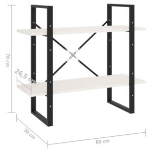 Βιβλιοθήκη με 2 Ράφια Λευκή 80x30x70 εκ. από Μασίφ Ξύλο Πεύκου