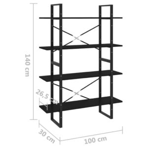 Βιβλιοθήκη με 4 Ράφια Μαύρη 100 x 30 x 140 εκ. από Μοριοσανίδα