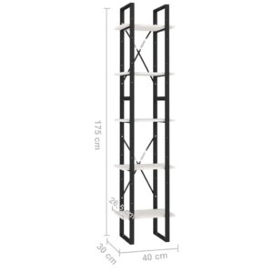 Βιβλιοθήκη με 5 Ράφια Λευκή 40 x 30 x 175 εκ. από Ξύλο Πεύκου