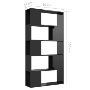 Βιβλιοθήκη/Διαχωρ. Χώρου Γυαλ. Μαύρο 80x24x155 εκ. Μοριοσανίδα