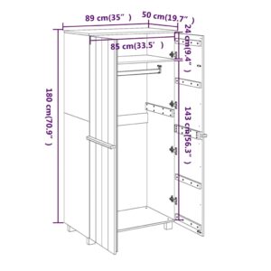 Ντουλάπα Σκούρο Γκρι 89 x 50 x 180 εκ. Μασίφ Ξύλο Πεύκου