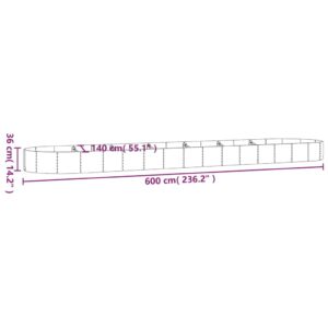 Ζαρντινιέρα Πράσινο 600x140x36εκ. Ατσάλι με Ηλεκτρ.Βαφή Πούδρας