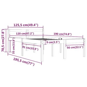 Πλαίσιο Κρεβατιού Γκρι 120x190 εκ. Μασίφ Ξύλο 4FT Small Double