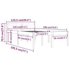 Πλαίσιο Κρεβατιού Μαύρο 120x190 εκ. Μασίφ Ξύλο 4FT Small Double