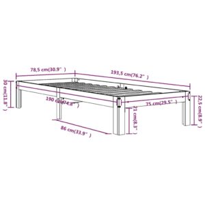 Πλαίσιο Κρεβατιού Μαύρο 75x190 εκ. Μασίφ Ξύλο 2FT6 Small Single