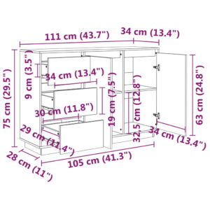 Μπουφές με Συρτάρια Μαύρος 111x34x75 εκ. από Μασίφ Ξύλο Πεύκου