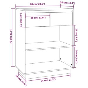 Ντουλάπι Κονσόλα Λευκό 60 x 34 x 75 εκ. από Μασίφ Ξύλο Πεύκου