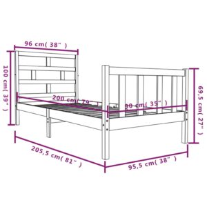 Πλαίσιο Κρεβατιού Γκρι 90 x 200 εκ. από Μασίφ Ξύλο Πεύκου