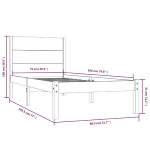 Πλαίσιο Κρεβατιού Μαύρο 75x190 εκ. Μασίφ Ξύλο 2FT6 Small Single