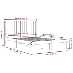 Πλαίσιο Κρεβατιού Λευκό 150 x 200 εκ. Μασίφ Ξύλο 5FT King Size