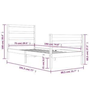 Πλαίσιο Κρεβ Μαύρο 75x190εκ Μασίφ Ξύλο Πεύκου 2FT6 Small Single