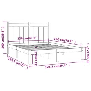 Πλαίσιο Κρεβατιού Μαύρο 120x190 εκ. Μασίφ Ξύλο 4FT Small Double