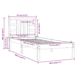 Πλαίσιο Κρεβατιού Μαύρο 75x190 εκ. Μασίφ Ξύλο 2FT6 Small Single