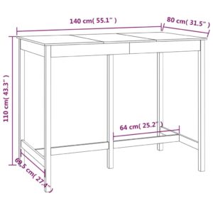 Τραπέζι Μπαρ μελί καφέ 140 x 80 x 110 εκ. από Μασίφ Ξύλο Πεύκου