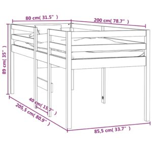 Κρεβάτι Υπερυψωμένο Καφέ Μελί 80x200 εκ. από Μασίφ Ξύλο Πεύκου