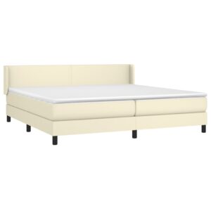 Κρεβάτι Boxspring με Στρώμα Κρεμ 200x200 εκ. Συνθετικό Δέρμα