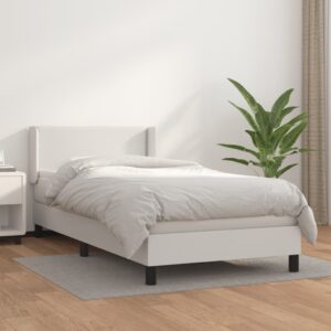 Κρεβάτι Boxspring με Στρώμα Λευκό 90x190εκ. από Συνθετικό Δέρμα