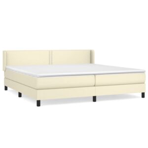 Κρεβάτι Boxspring με Στρώμα Κρεμ 200x200 εκ. Συνθετικό Δέρμα