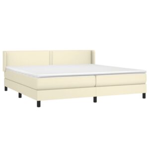 Κρεβάτι Boxspring με Στρώμα Κρεμ 200x200 εκ. Συνθετικό Δέρμα