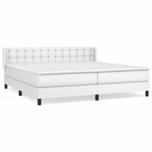 Κρεβάτι Boxspring με Στρώμα Λευκό 200x200 εκ. Συνθετικό Δέρμα