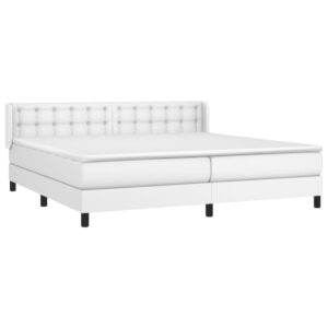 Κρεβάτι Boxspring με Στρώμα Λευκό 200x200 εκ. Συνθετικό Δέρμα