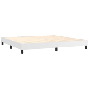 Κρεβάτι Boxspring με Στρώμα Λευκό 200x200 εκ. Συνθετικό Δέρμα