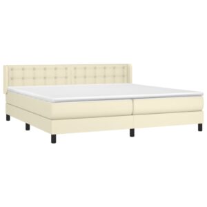 Κρεβάτι Boxspring με Στρώμα Κρεμ 200x200 εκ. Συνθετικό Δέρμα