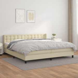 Κρεβάτι Boxspring με Στρώμα Κρεμ 200x200 εκ. Συνθετικό Δέρμα