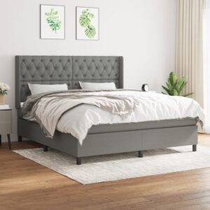 Κρεβάτι Boxspring με Στρώμα Σκούρο Γκρι 160x200 εκ Υφασμάτινο