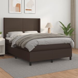 Κρεβάτι Boxspring με Στρώμα Καφέ 140x200εκ. από Συνθετικό Δέρμα