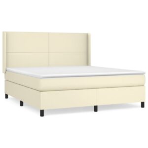 Κρεβάτι Boxspring με Στρώμα Κρεμ 180x200 εκ. Συνθετικό Δέρμα