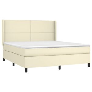 Κρεβάτι Boxspring με Στρώμα Κρεμ 180x200 εκ. Συνθετικό Δέρμα