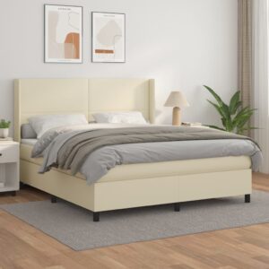 Κρεβάτι Boxspring με Στρώμα Κρεμ 180x200 εκ. Συνθετικό Δέρμα