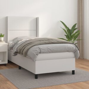 Κρεβάτι Boxspring με Στρώμα Λευκό 80 x 200 εκ. Συνθετικό Δέρμα