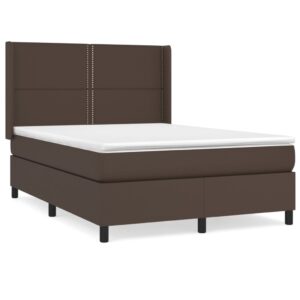 Κρεβάτι Boxspring με Στρώμα Καφέ 140x200εκ. από Συνθετικό Δέρμα