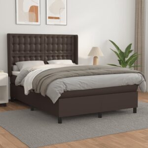 Κρεβάτι Boxspring με Στρώμα Καφέ 140x200εκ. από Συνθετικό Δέρμα