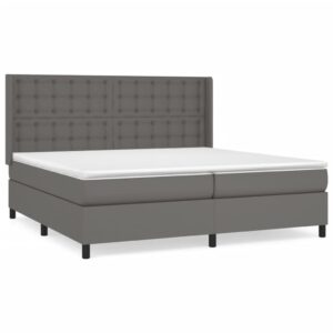 Κρεβάτι Boxspring με Στρώμα Γκρι 200x200 εκ. Συνθετικό Δέρμα